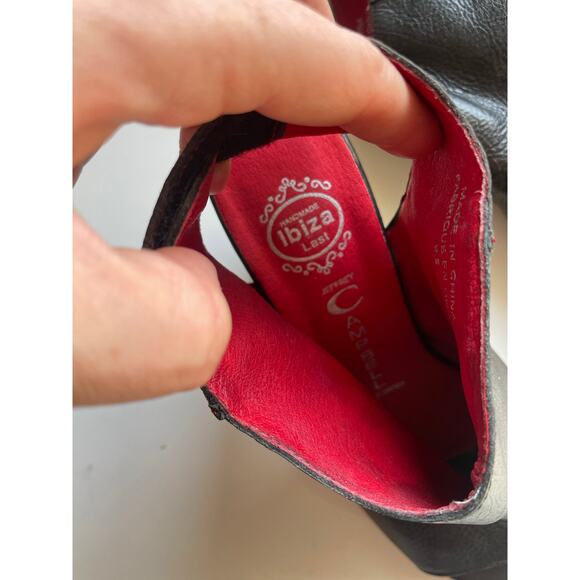 Jeffrey Campbell Black Leather Peep Toe Heels Size 9.5 Block Heel Slingback - Picture 12 of 14